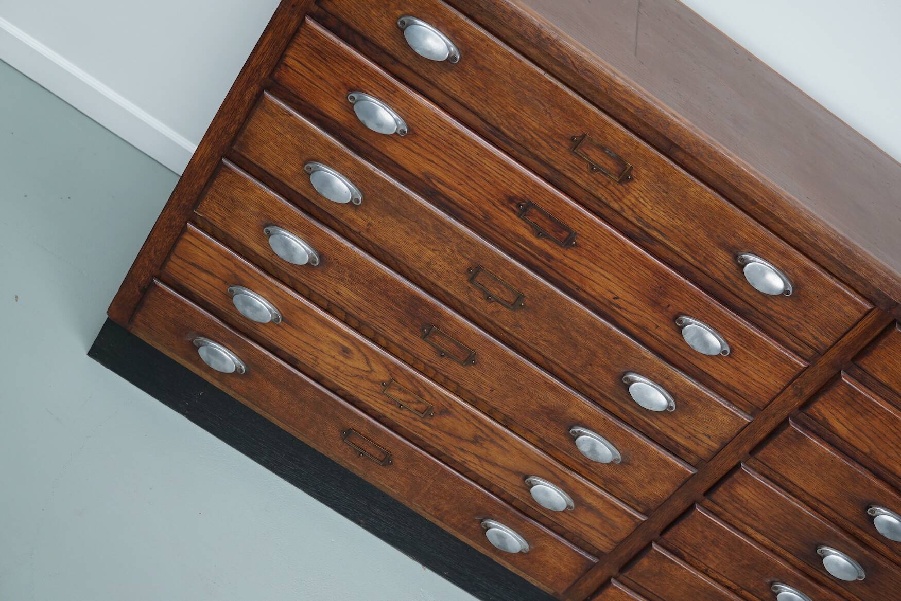 Vintage French Oak Fabric Store Apothecary Cabinet, 1950s