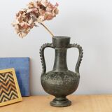 Black vase of antique inspiration in the shape of an amphora, 50s or 60s, vintage