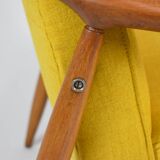 Vintage original armchair , 1960s, fully restored, yellow fabric, teak