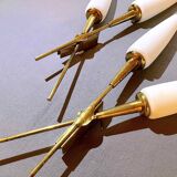 Pair of double crossed brass and opaline sconces, Maison Arlus, France, Mid-Century