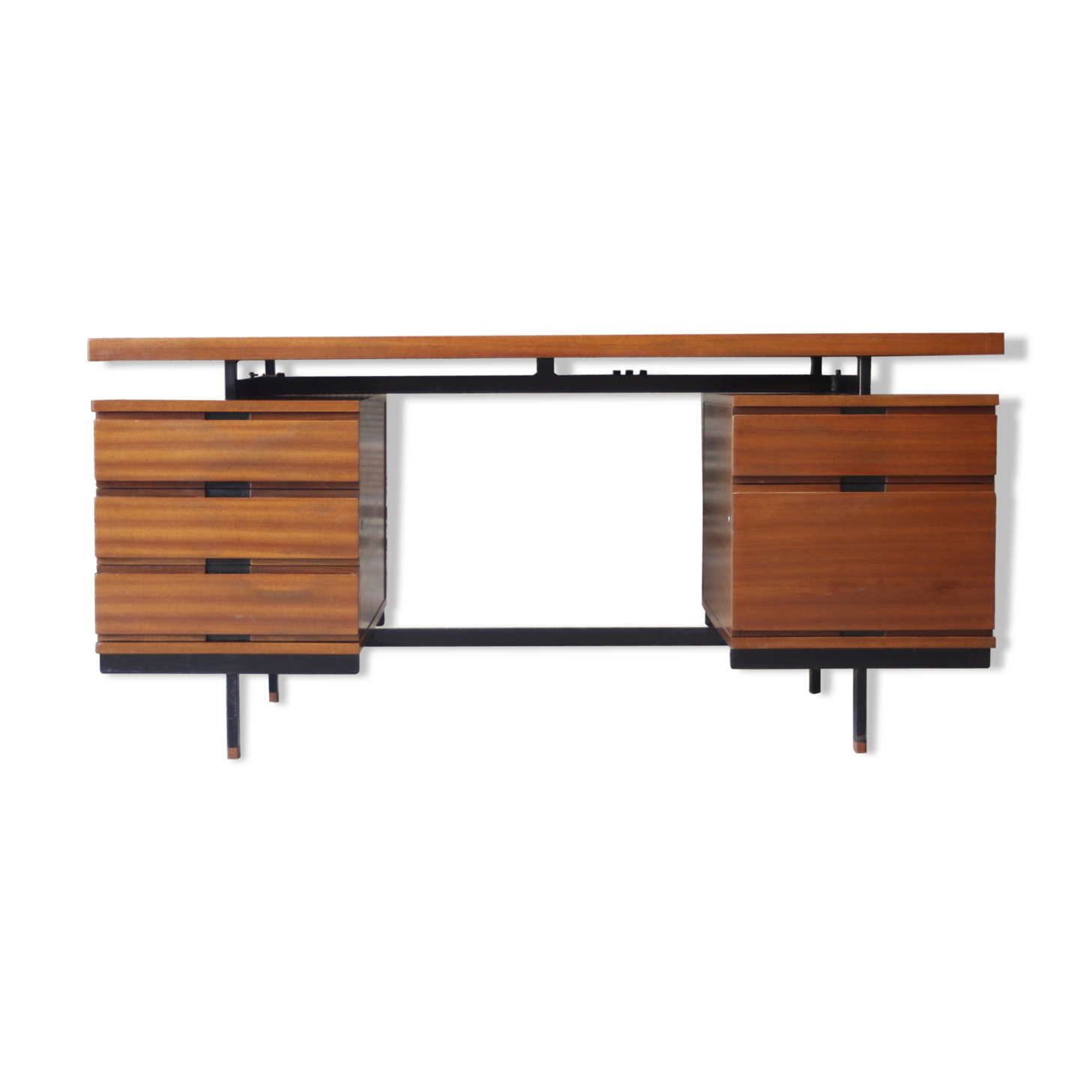 Mahogany veneer desk by Pierre Guariche for Minvielle, 1950s