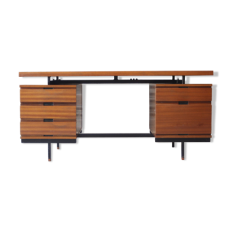 Mahogany veneer desk by Pierre Guariche for Minvielle, 1950s
