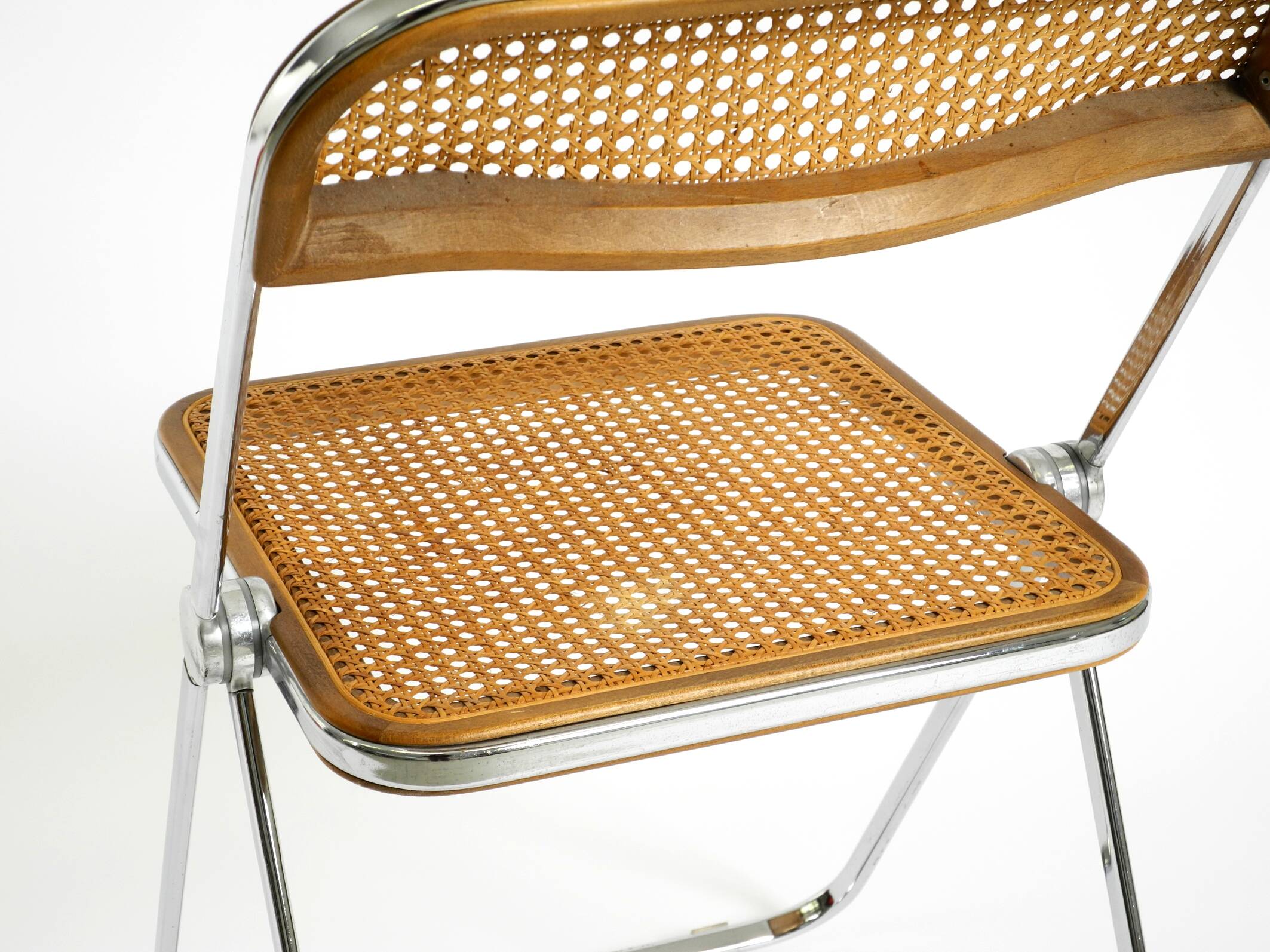 Chaise pliante Plia des années 1970 avec cannage de Vienne par Giancarlo Piretti pour Castelli
