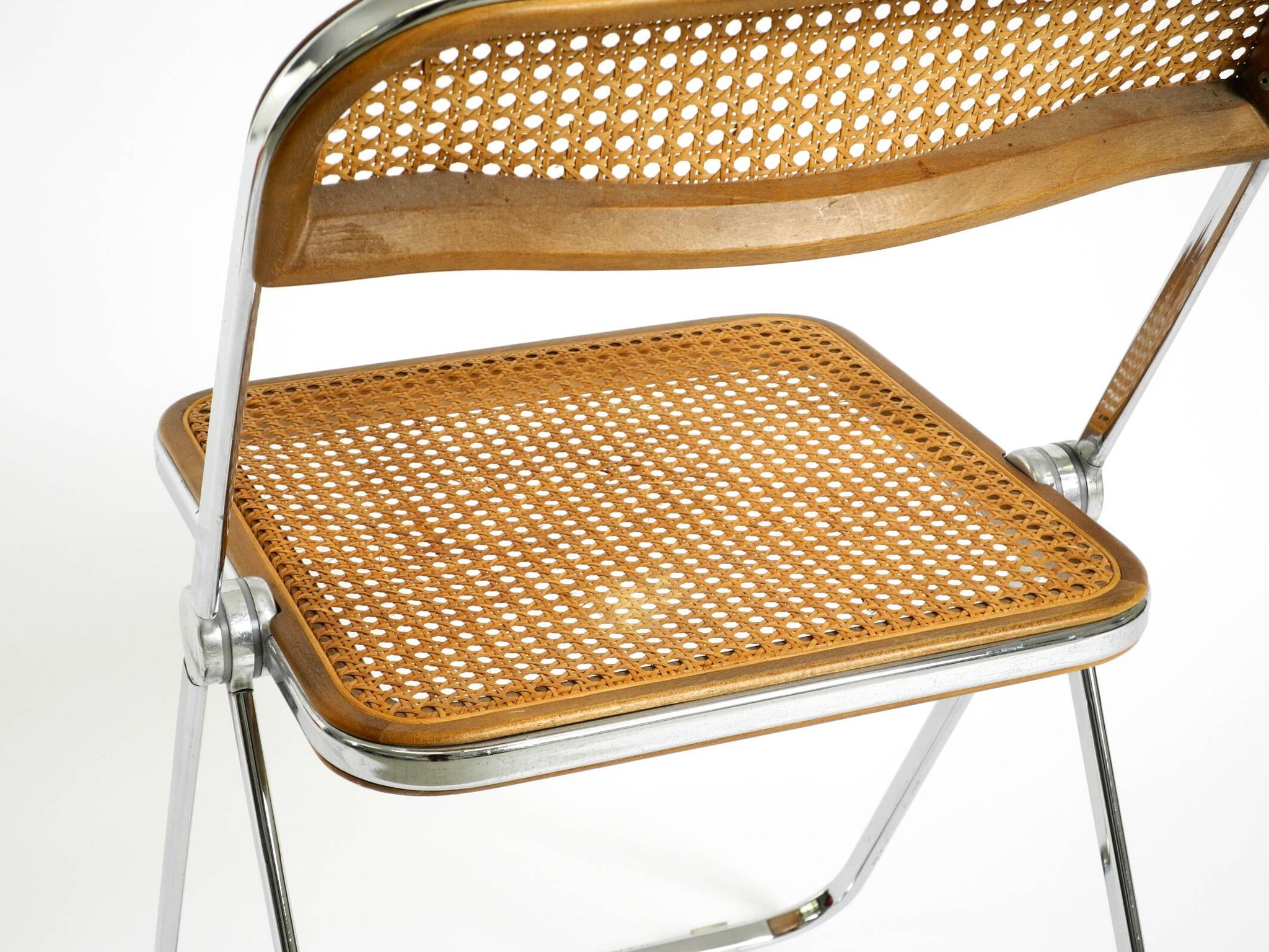 1970s Plia folding chair with Vienna cane by Giancarlo Piretti for Castelli