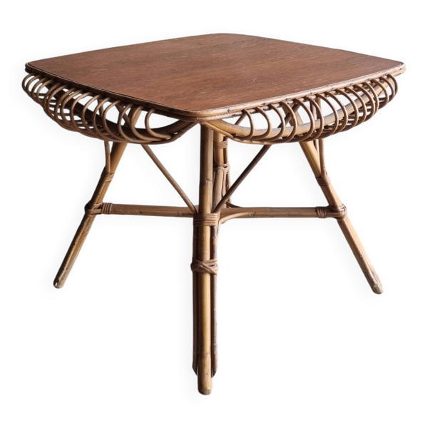 Table basse en rotin, années 70