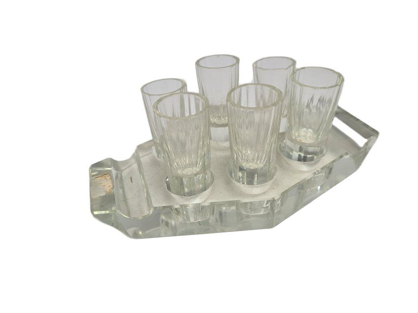 Art Deco vodka shot glasses from Hortensja Glassworks, Poland, 1950s, set of 7