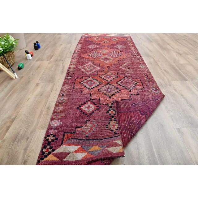 1970s Turkish Oushak handmade wool cotton red area rug 79x252