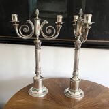 Christofle. Pair of candlesticks, Candelabras, Candlesticks in silver metal. Malmaison model. (New)