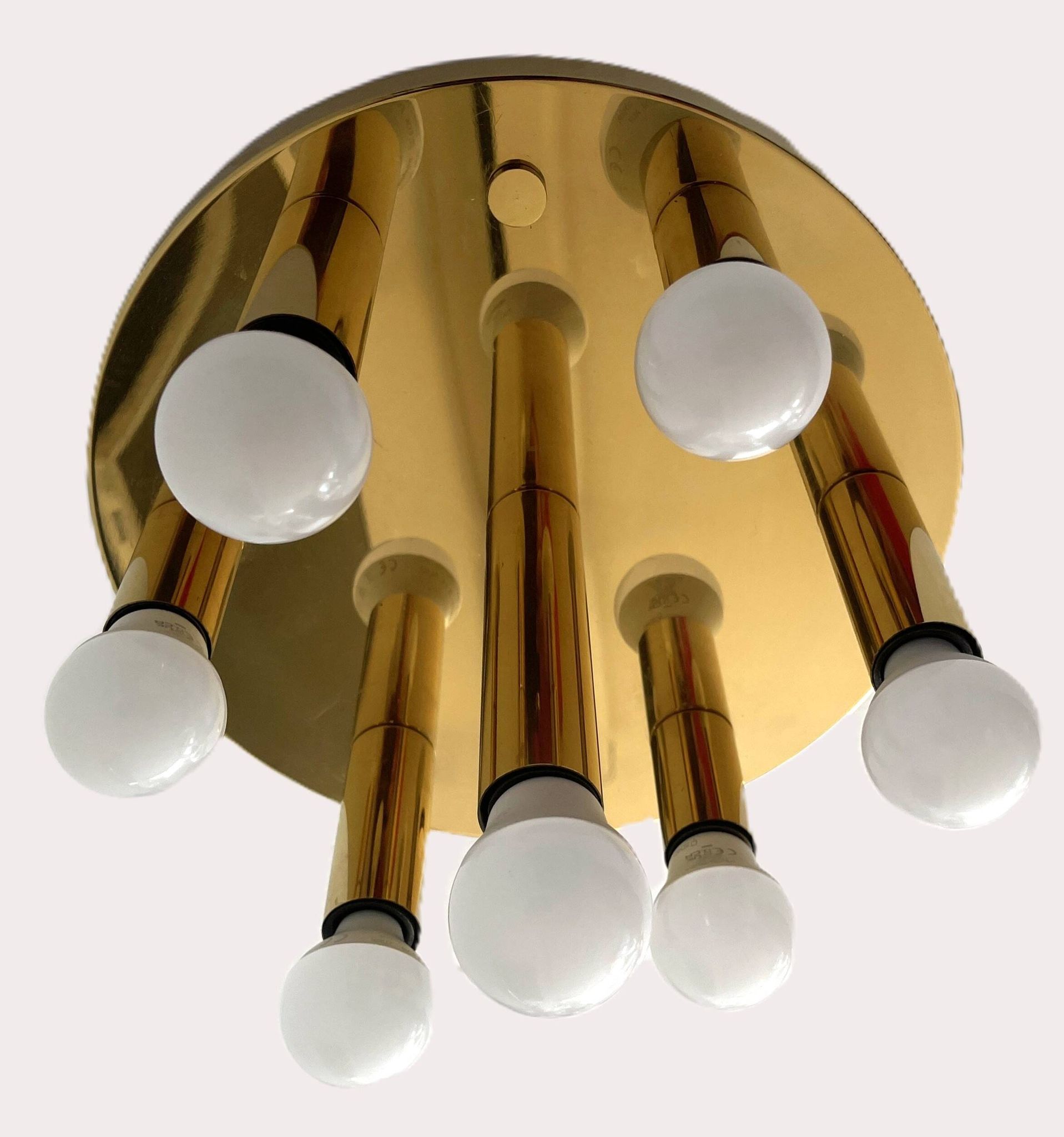 Mid-century ceiling light, brass by Solken Leuchten, 7 lamps.