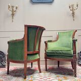 Pair of mahogany cabriolet bergère armchairs from the 18th-century Directoire period.