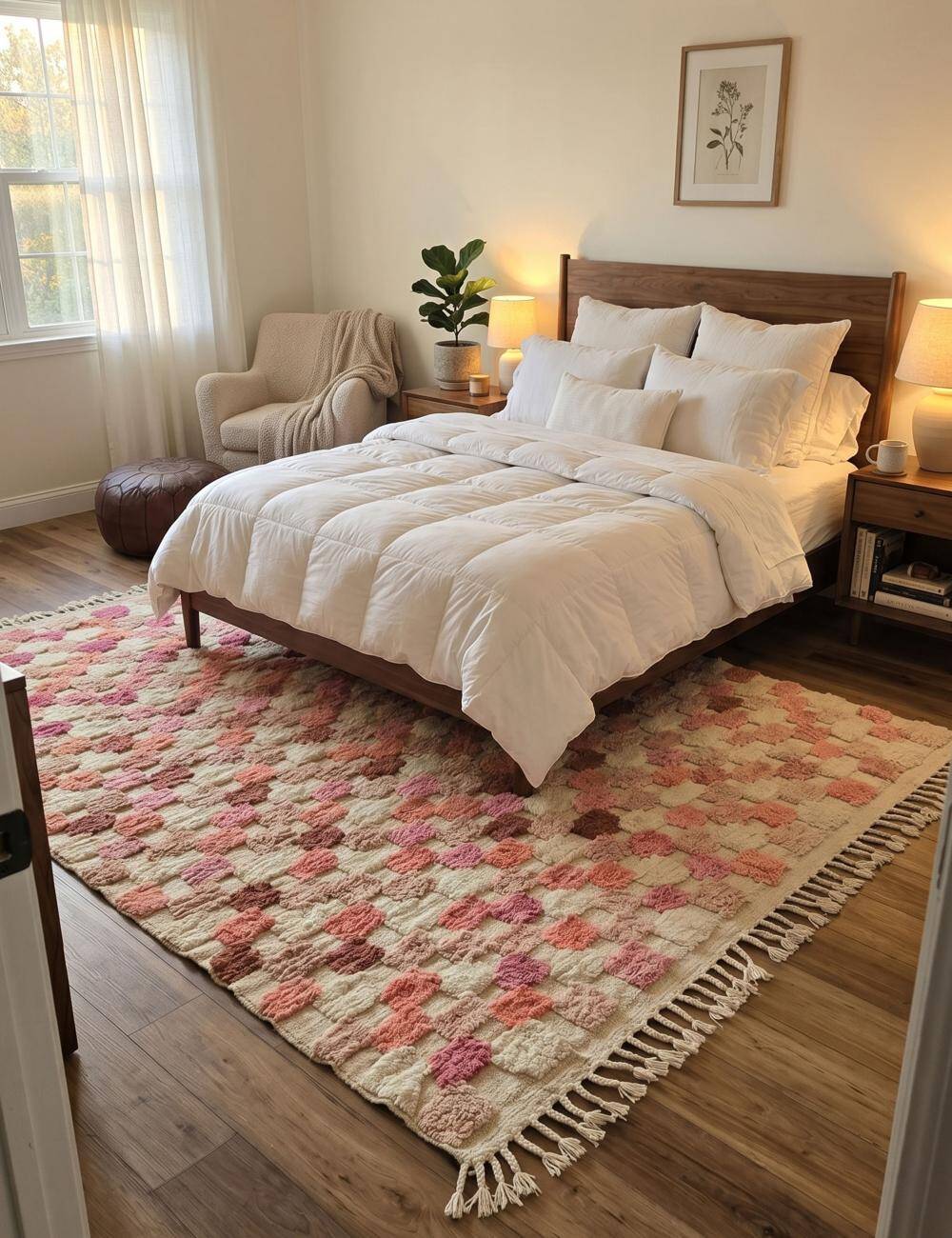 Tapis Berbère Rose à Damier texturé - 287 x 245 cm