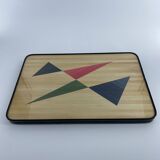 1950s tray with colored straw marquetry and geometric pattern