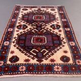 Old turkish kazak rug 129x91 cm vintage tribal carpet, red and blue large