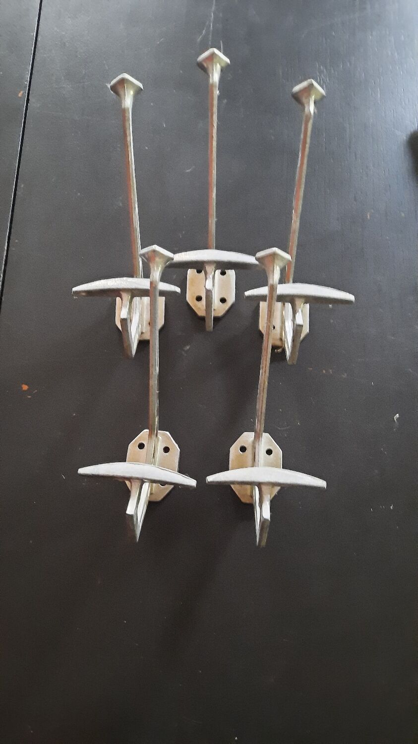 Set of 5 brushed aluminum coat hooks