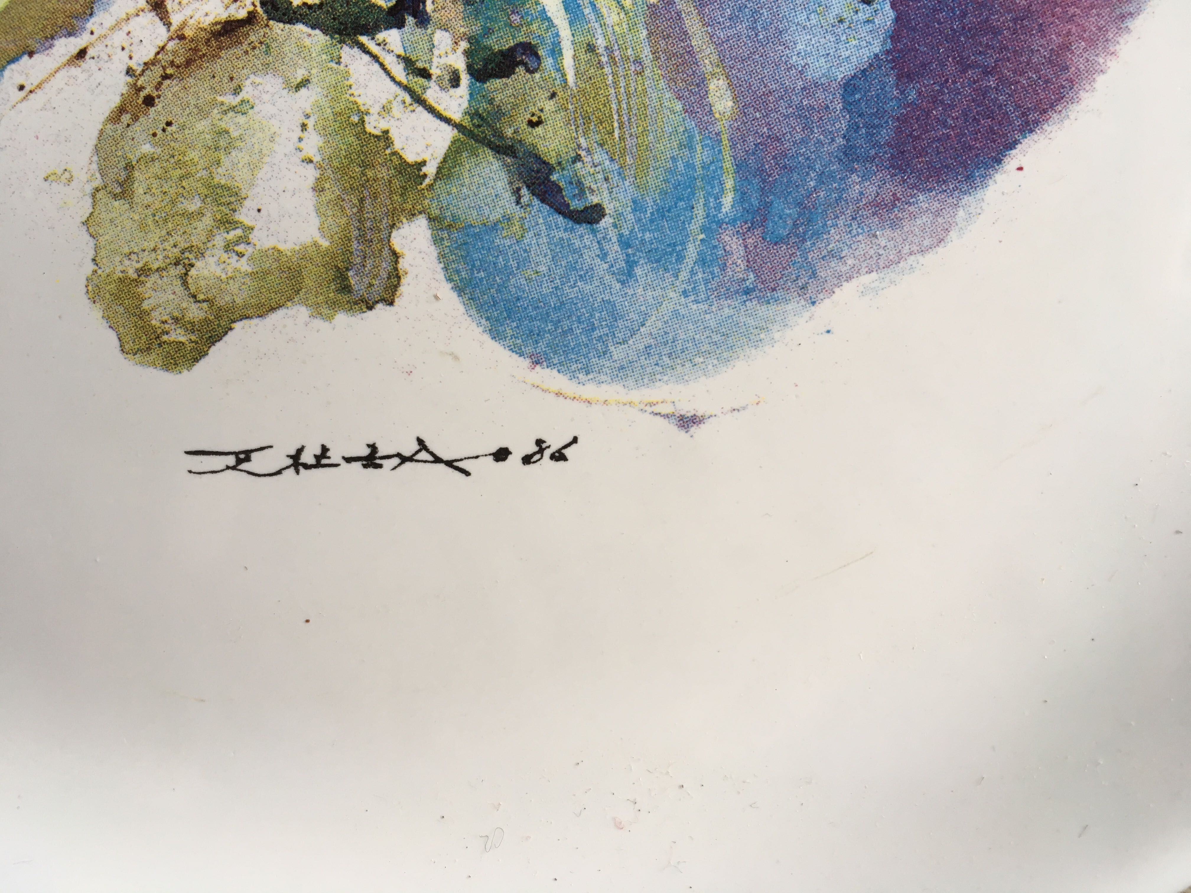 Plate signed by Zao wou - ki 1986, Orchid design
