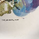 Plate signed by Zao wou - ki 1986, Orchid design