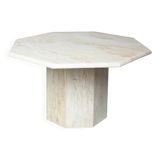 Postmodern octagonal coffee table in Italian travertine, 1970.