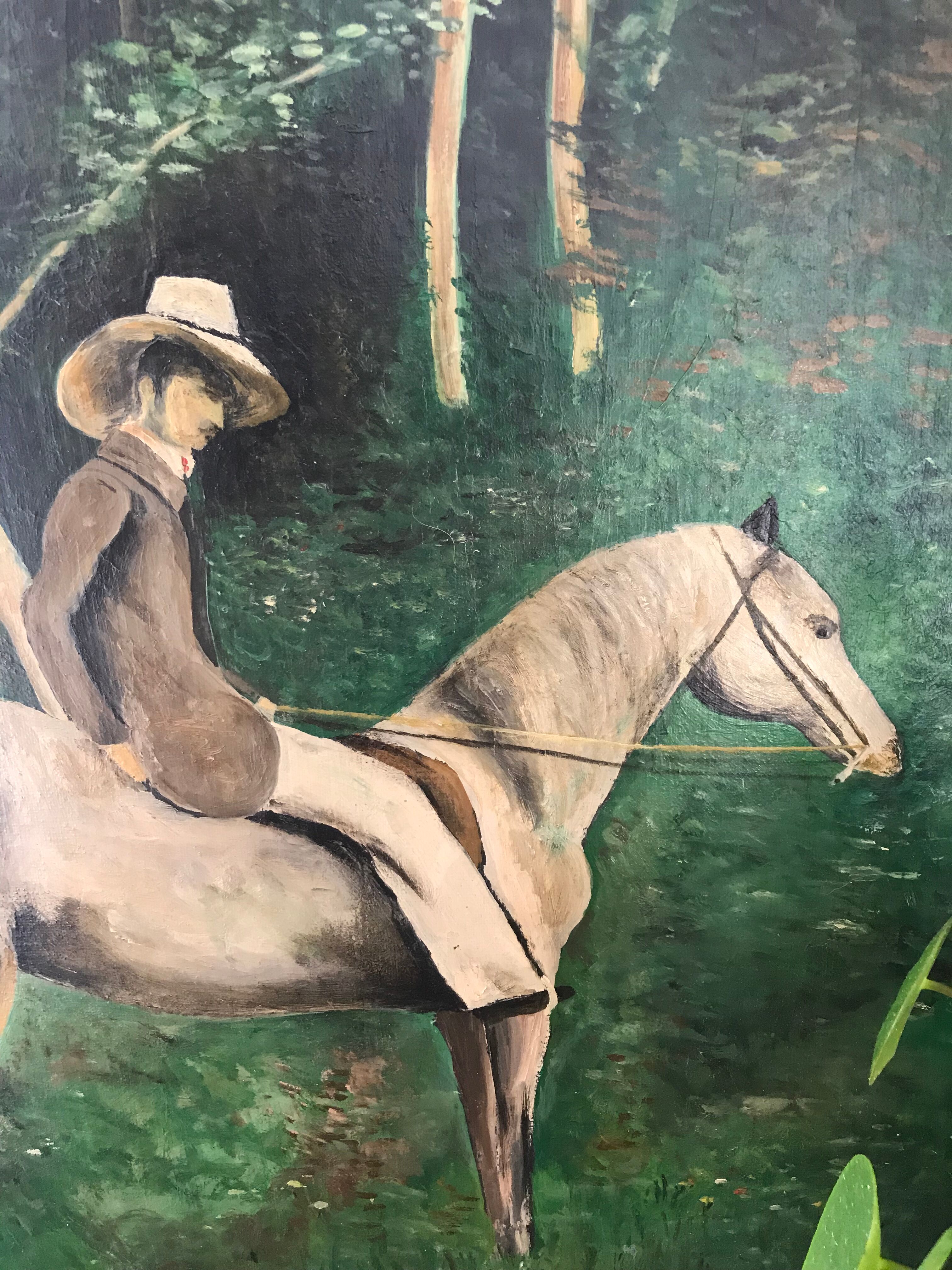 Table oil on canvas "the horse rider"
