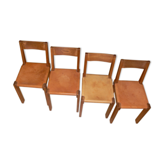 Ensemble de 4 chaises Chapo S24 en bois massif orme et cuir