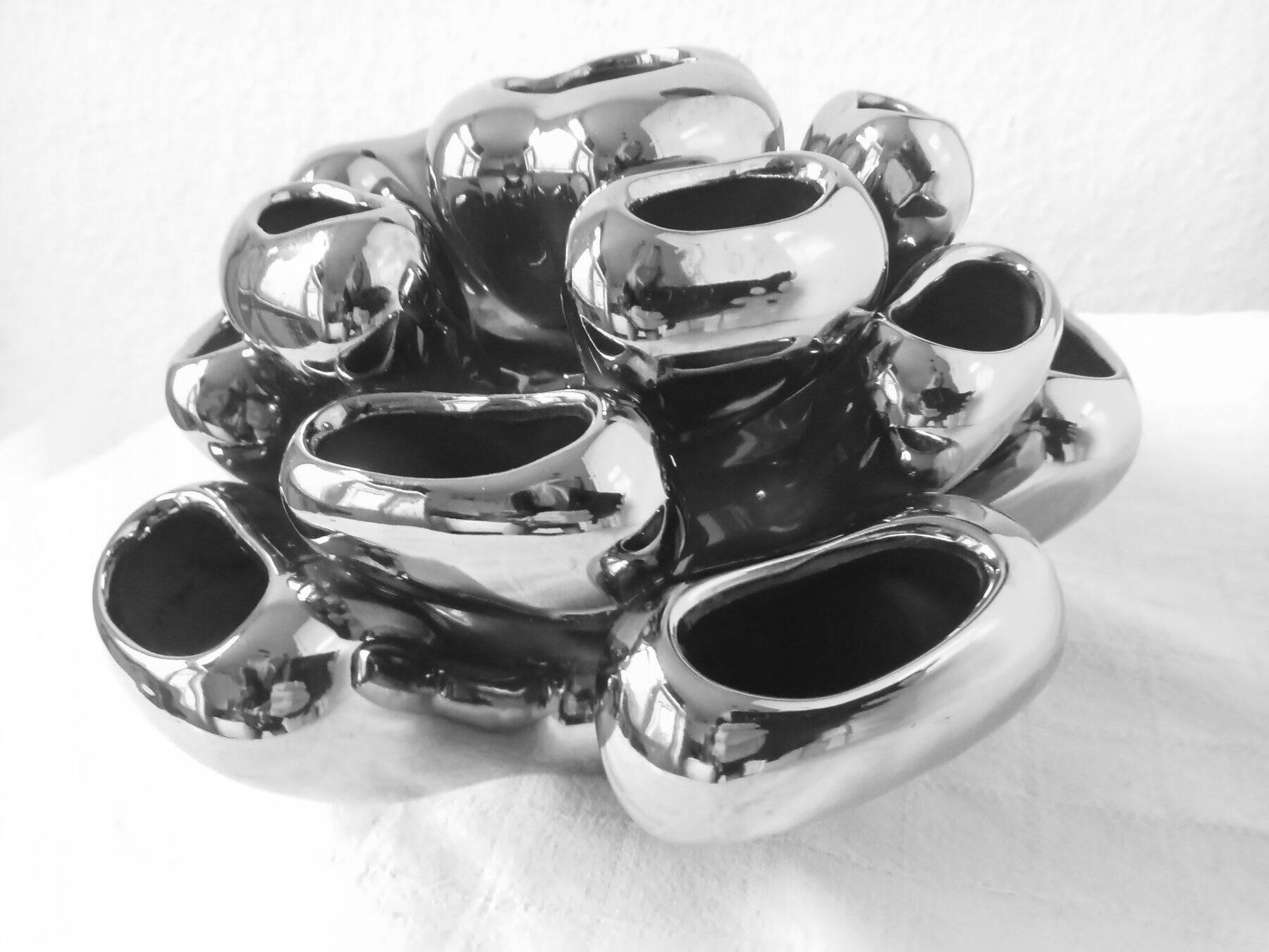 Vintage Vase • Alien • Chrome Ceramic • Post Space Age • 1980