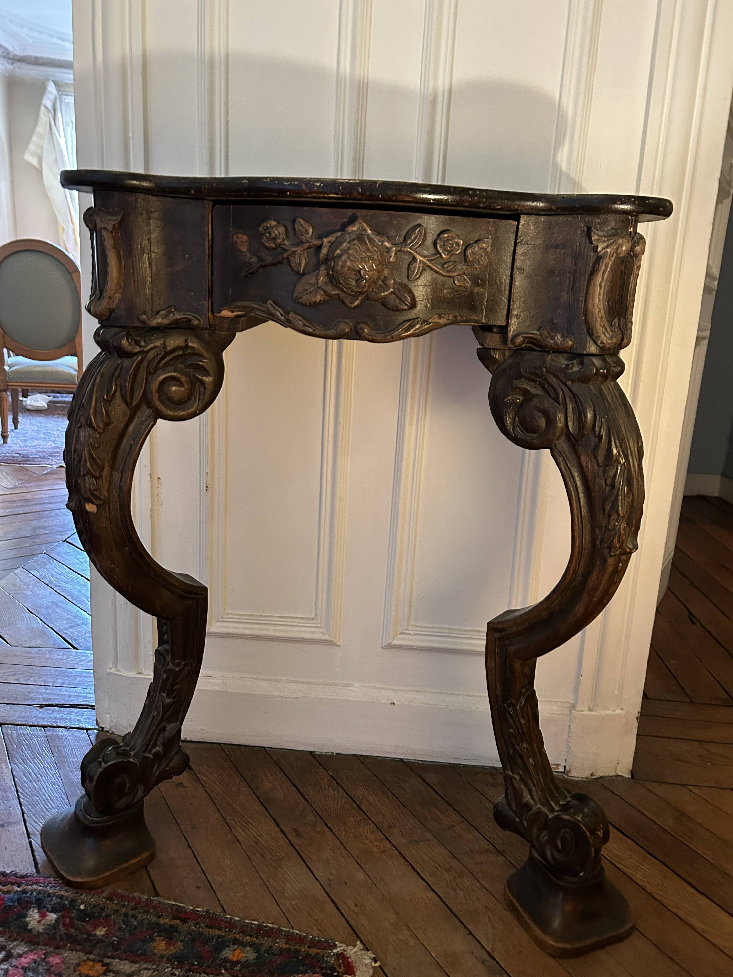 Antique console table in blackened wood – Louis XV style – 18th century