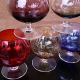 6 vintage coloured cognac glasses