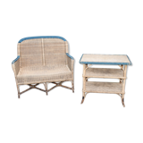 Fauteuil et table de jardin en rotin