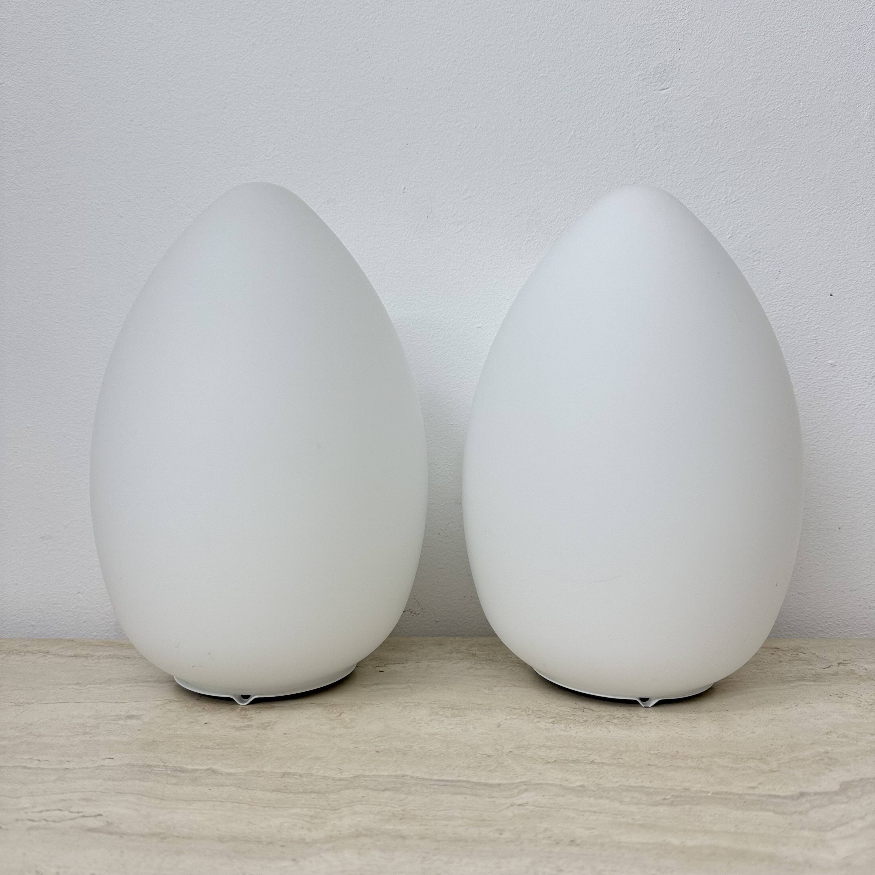 Set of 2 Vintage egg shaped opaline glass table lamp , 1970s