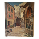 Scène de rue devant château, huile sur toile