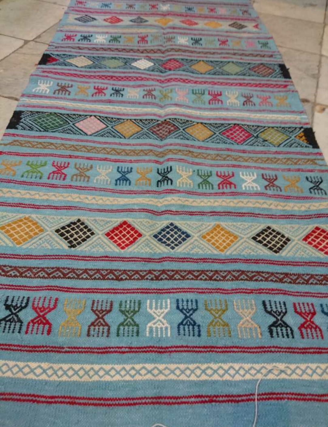 Kilim blue handmade carpets 95x195cm