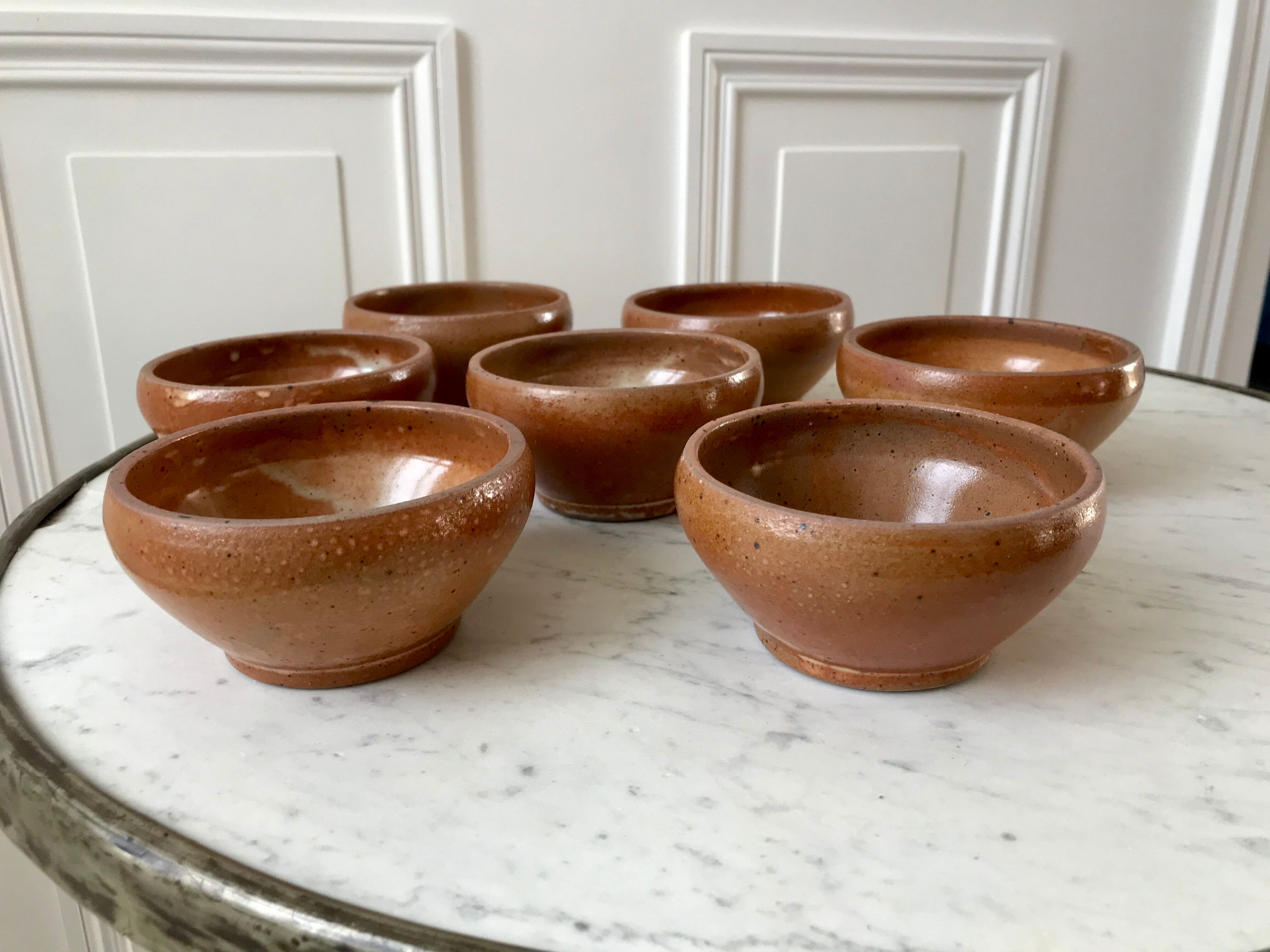 Set of 7 bowls in stoneware handmade 70s vintage
