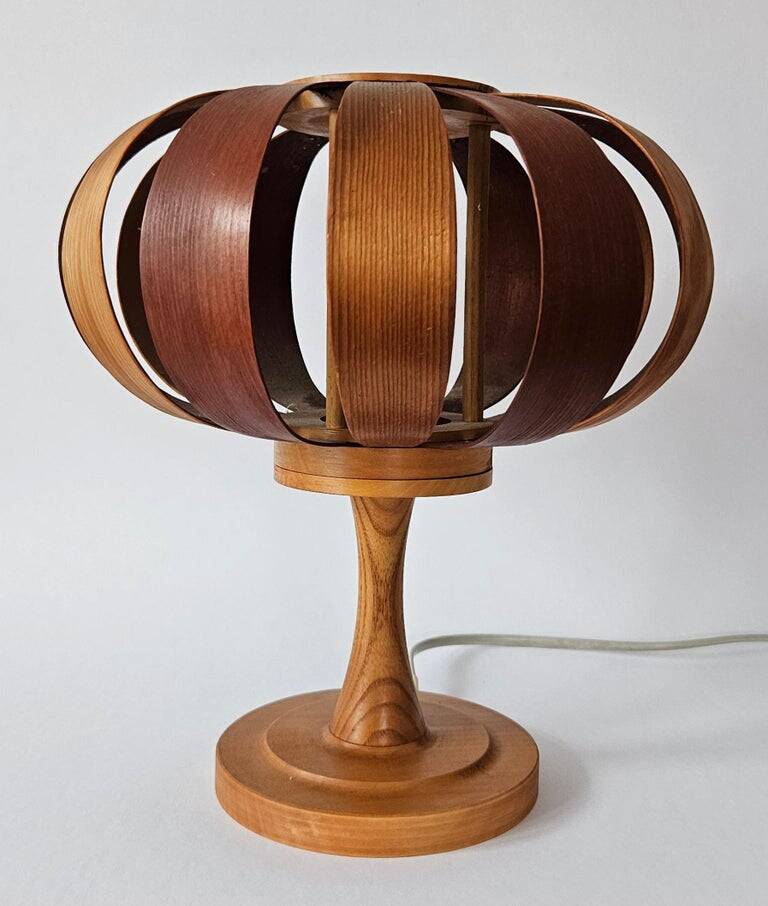 Very rare mid-century veneer table lamp, Denmark, 1960s