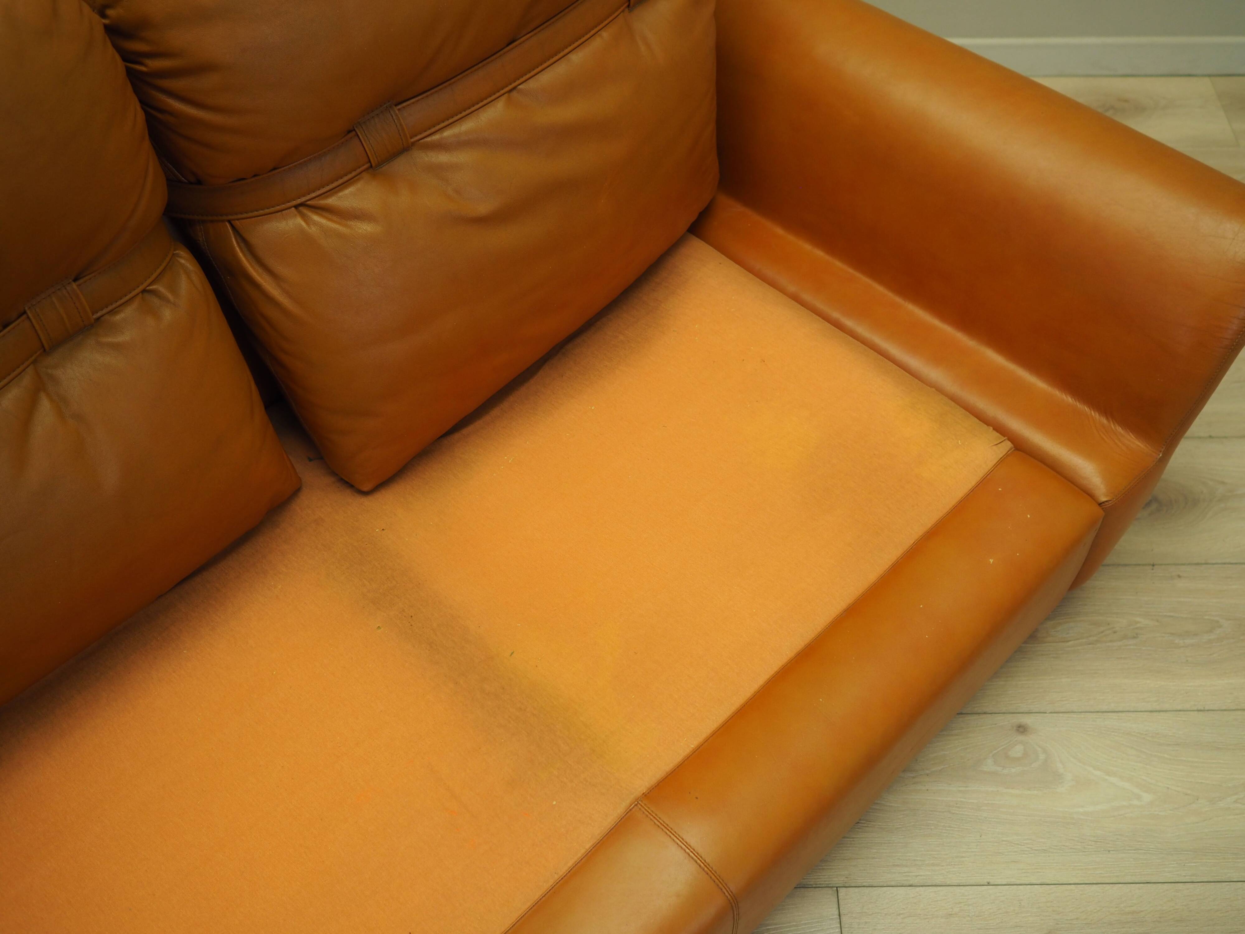 Orange leather sofa, Space Age design, 1960s, production: Italy