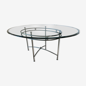 Glass and wrought iron oval dining table