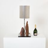 Brutalist lamp signed Philippe Jean steel and red schist 1970