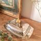 Silver metal butter dish, hazelnut handle