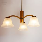 Mid-Century Ceiling Lamp in Brushed Gold with Lampshade in Ribbed Glass G.V. Luminaires