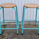 Pair of round stools, industrial, wood and metal, vintage