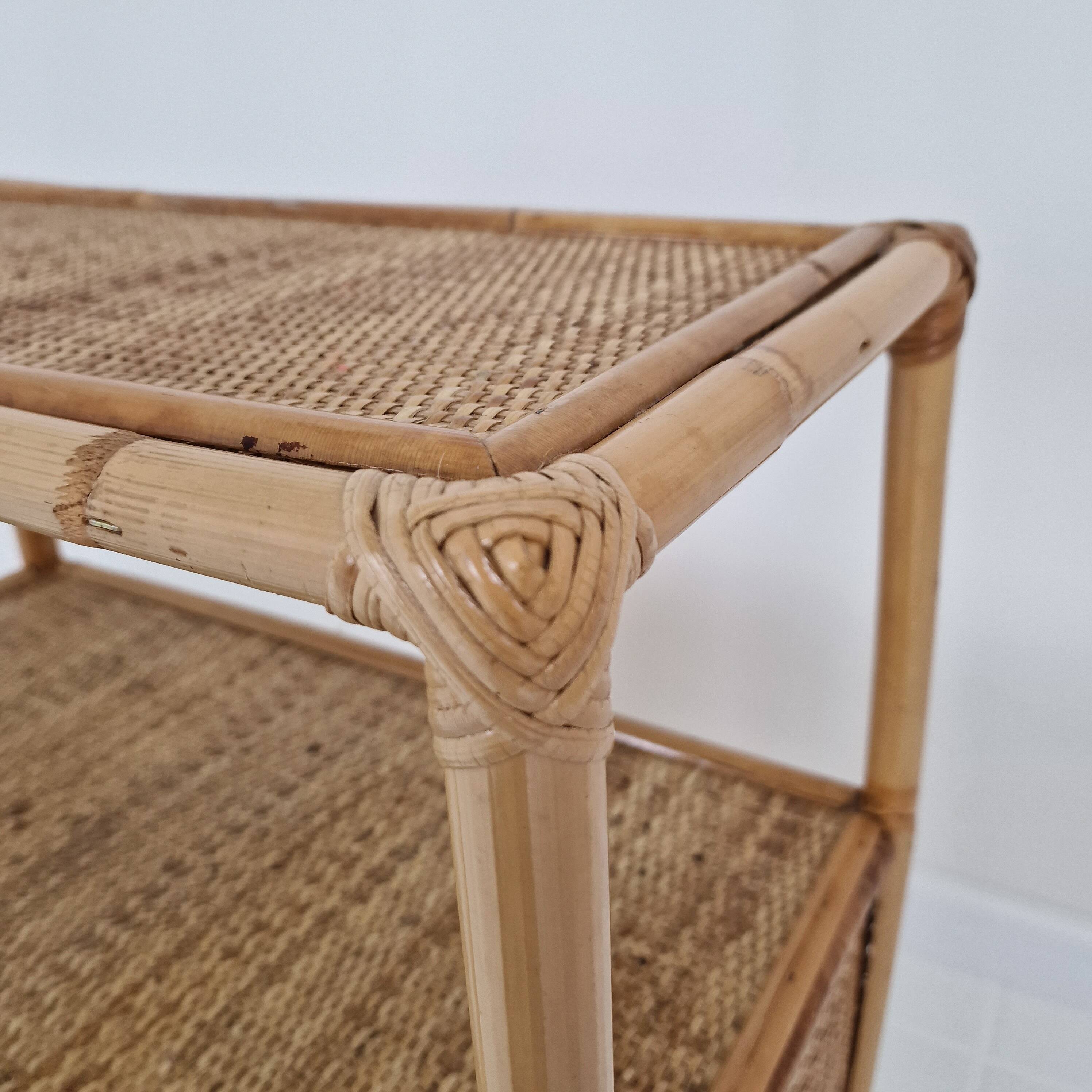 Italian Bamboo and Rattan Cabinet or Bed Side Table, 1980s