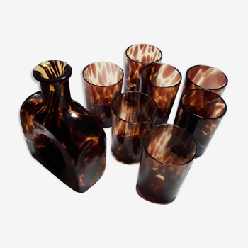 Ensemble carafe à whisky et verres des années 1970