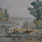 C. CHOUET "The pond and the ducks" Signed watercolor