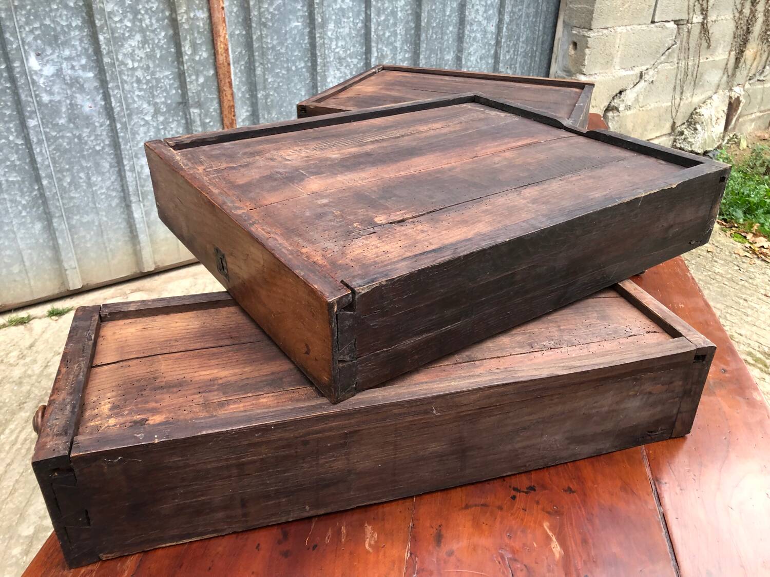 Antique farmhouse table in solid cherry wood with 4 drawers