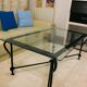Table basse vintage – verre biseauté & fer forgé – 119×69×44 cm