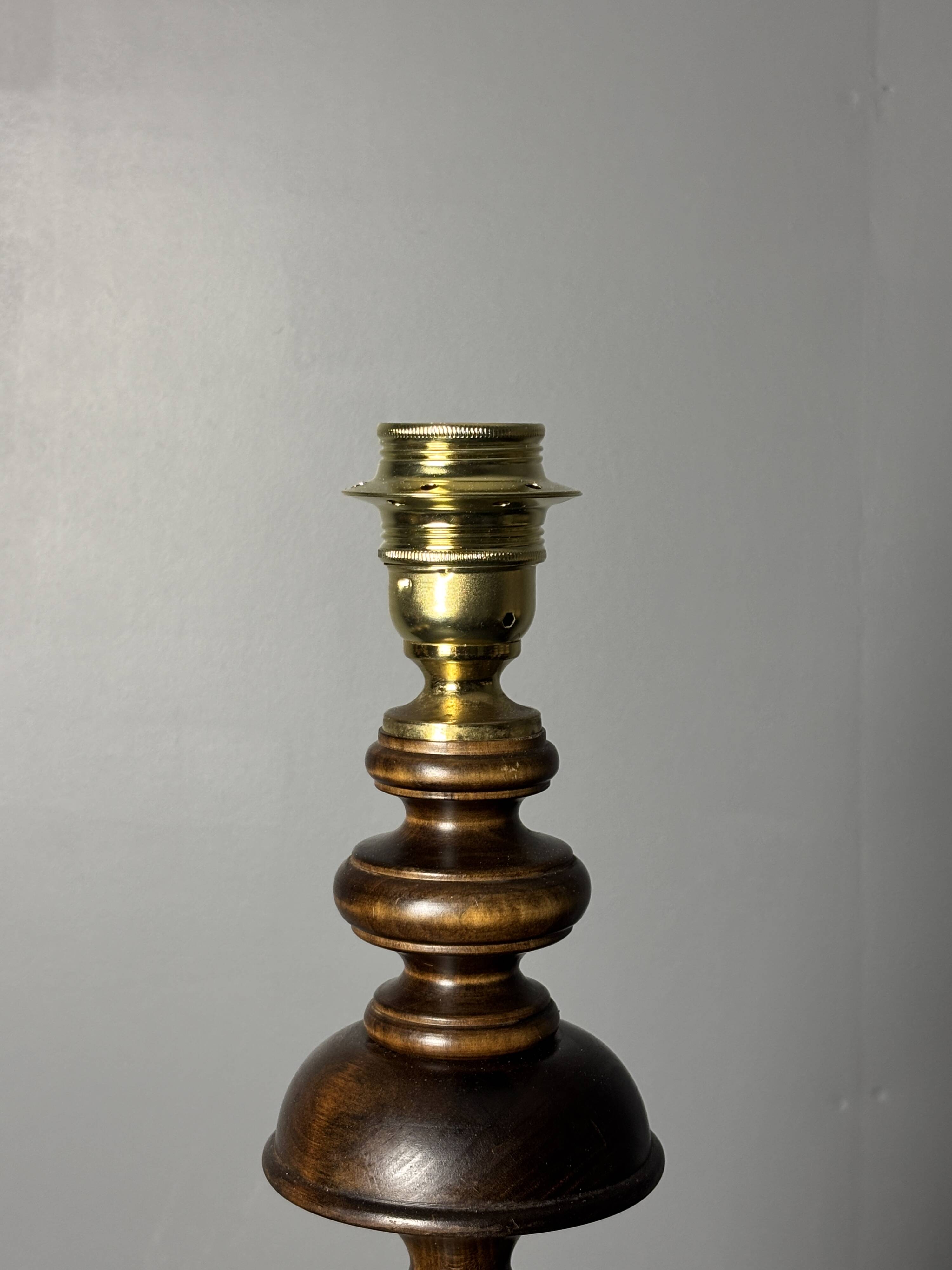 Brutalist wood turned and cast iron large table lamp, 1960s