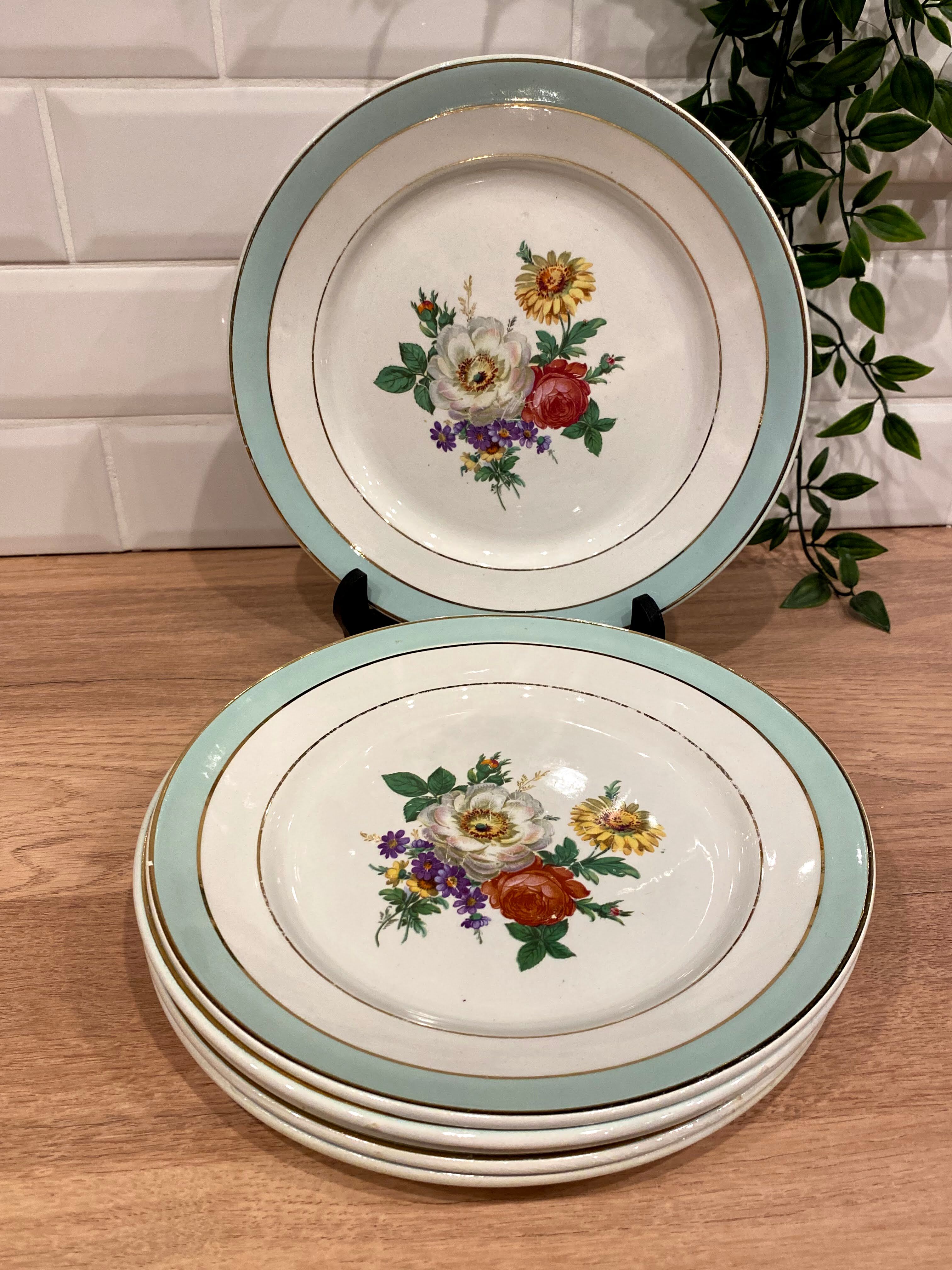 6 flat plates in half-porcelain Badonviller
