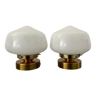Pair of new electrified white opaline globe sconces