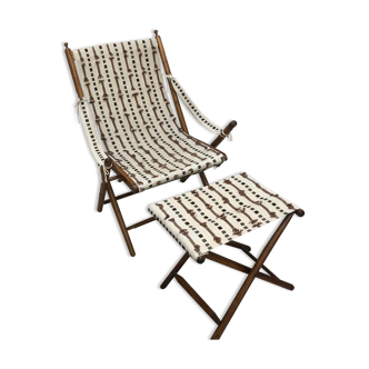 Chaise pliante de jardin et son repose pied, pliant Napoléon III