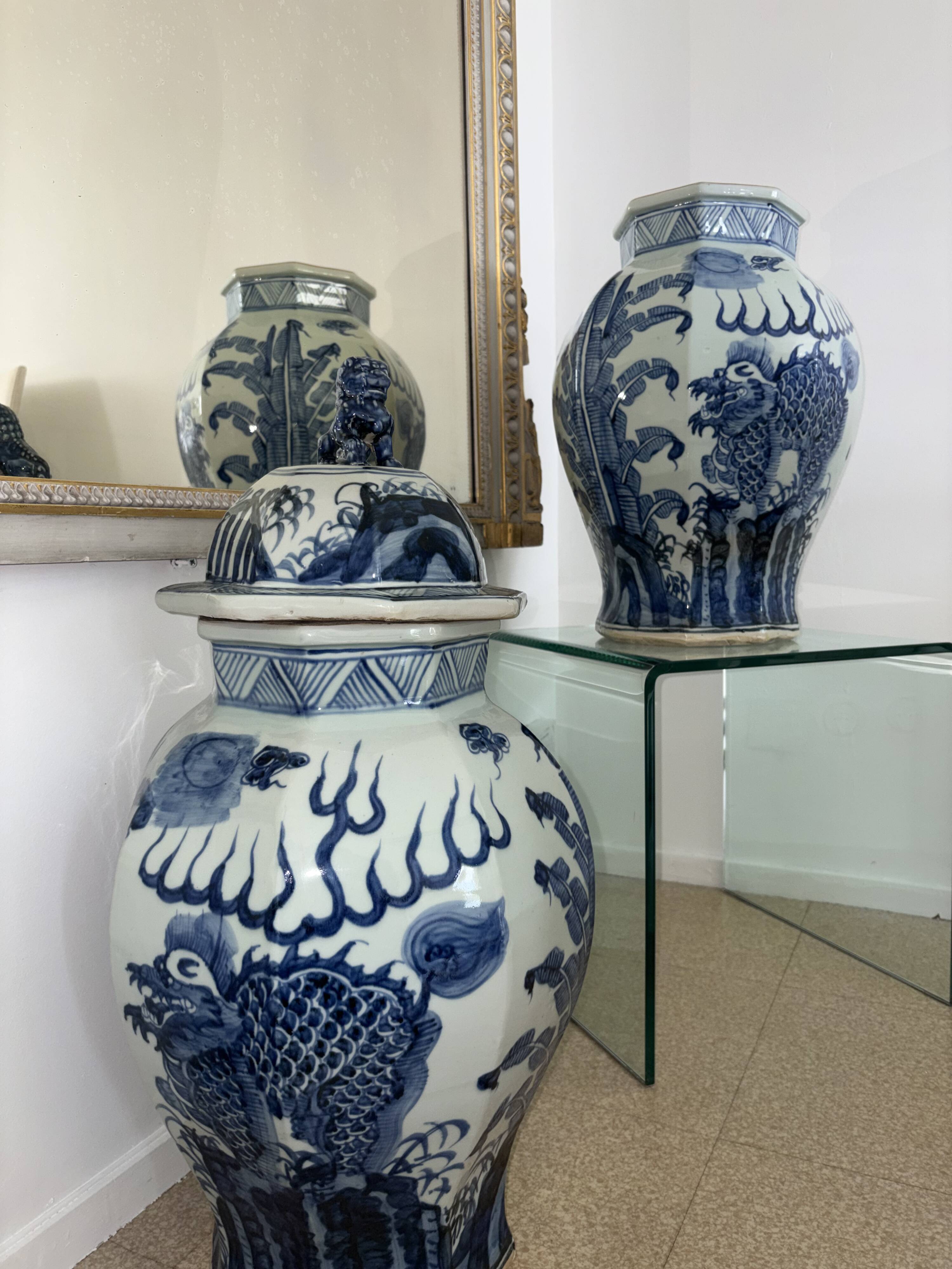 China - pair of covered porcelain vases with decoration