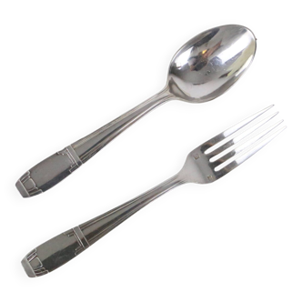 Silver metal cutlery set, vintage