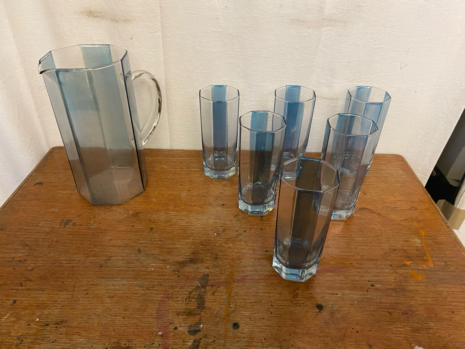 OCTIME Octagonal Orangeade Carafe with Molded Glass and 6 Wine Glasses